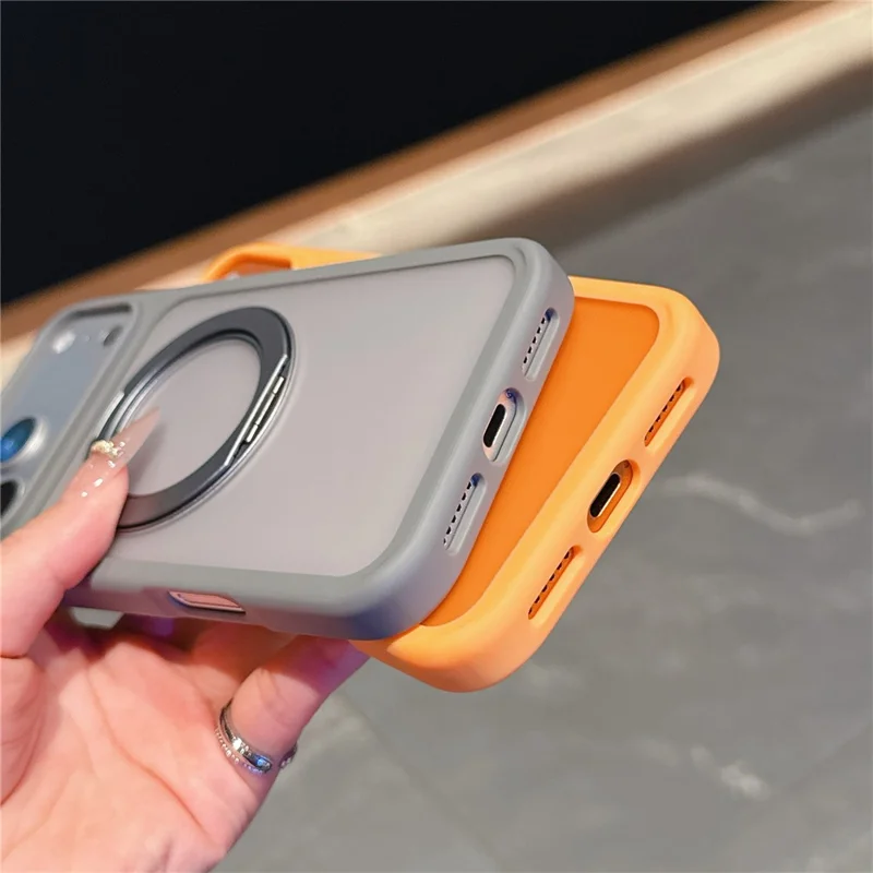 For iPhone 17 Pro Max Magnetic Case with Rotating Kickstand TPU PC Skin Touch Phone Cover - Blue