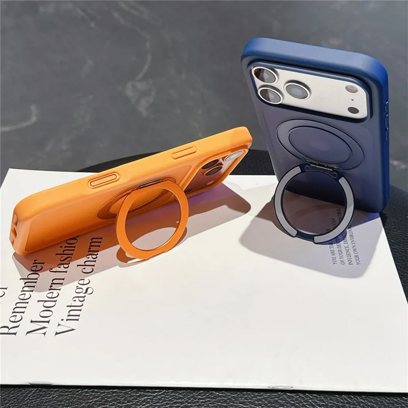 For iPhone 17 Pro Magnetic Case with Rotating Kickstand TPU PC Skin Touch Phone Cover - Blue