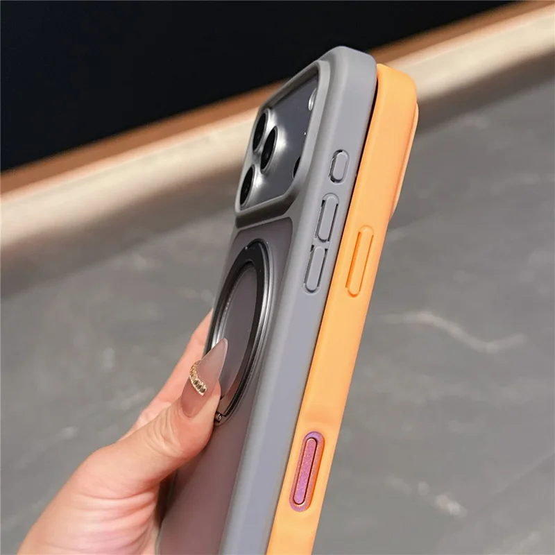 For iPhone 17 Pro Magnetic Case with Rotating Kickstand TPU PC Skin Touch Phone Cover - Grey
