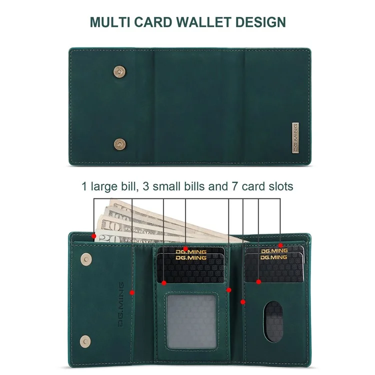 DG.MING M1 Series Wallet Phone Case for Samsung Galaxy S23 Ultra Anti-Drop Phone Shell PU Leather Coated Shockproof Cover with Kickstand - Green