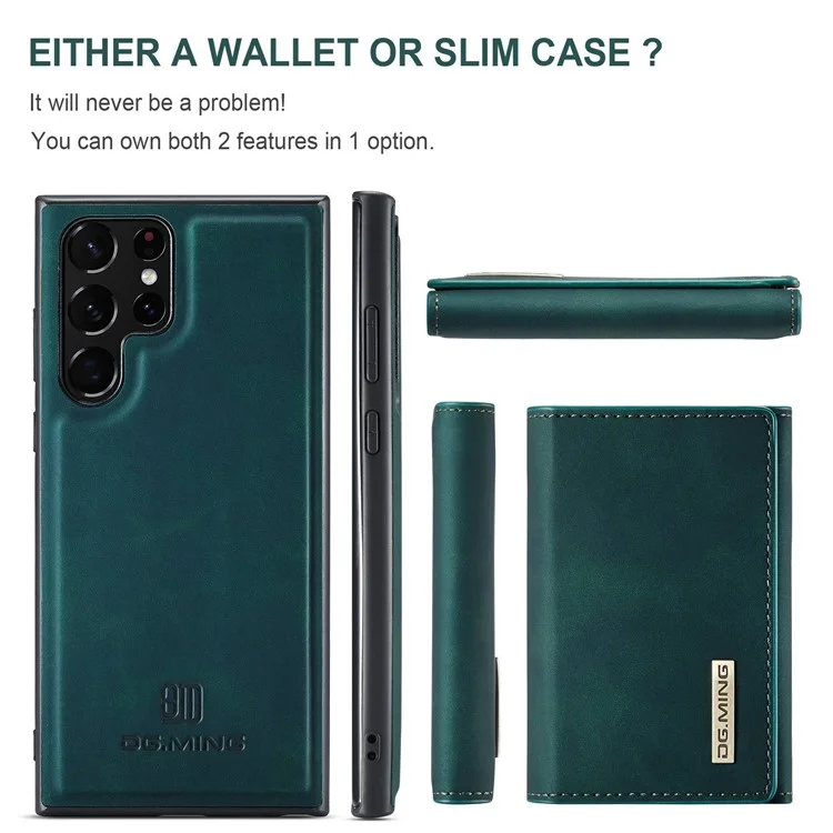DG.MING M1 Series Wallet Phone Case for Samsung Galaxy S23 Ultra Anti-Drop Phone Shell PU Leather Coated Shockproof Cover with Kickstand - Green