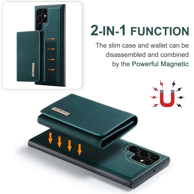 DG.MING M1 Series Wallet Phone Case for Samsung Galaxy S23 Ultra Anti-Drop Phone Shell PU Leather Coated Shockproof Cover with Kickstand - Green