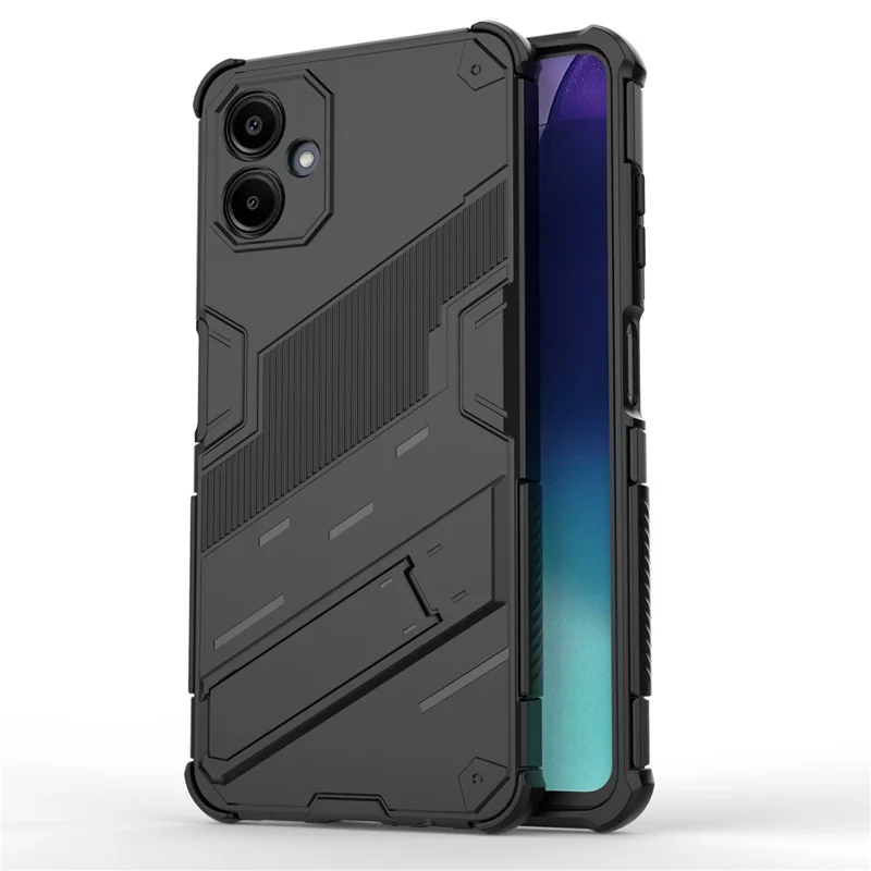 For Samsung Galaxy A06 4G Case PC + TPU Shockproof Phone Cover with Kickstand - Black