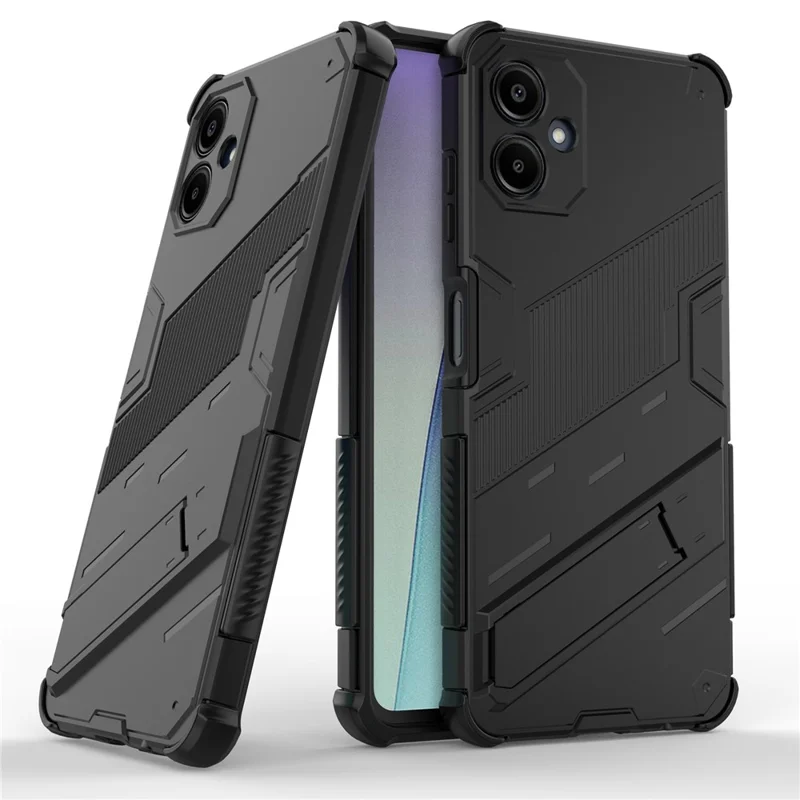 For Samsung Galaxy A06 4G Case PC + TPU Shockproof Phone Cover with Kickstand - Black