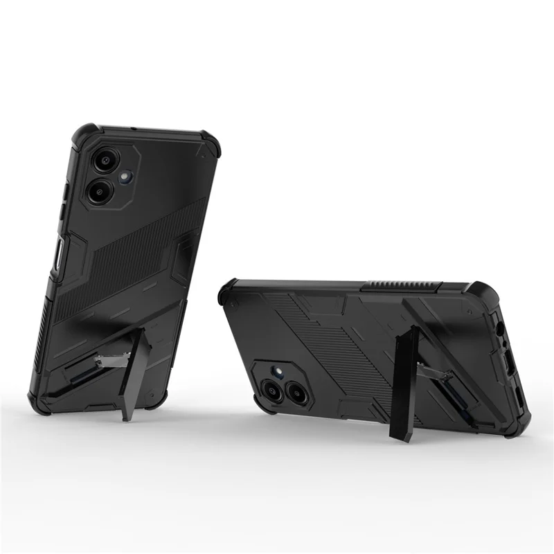 For Samsung Galaxy A06 4G Case PC + TPU Shockproof Phone Cover with Kickstand - Black