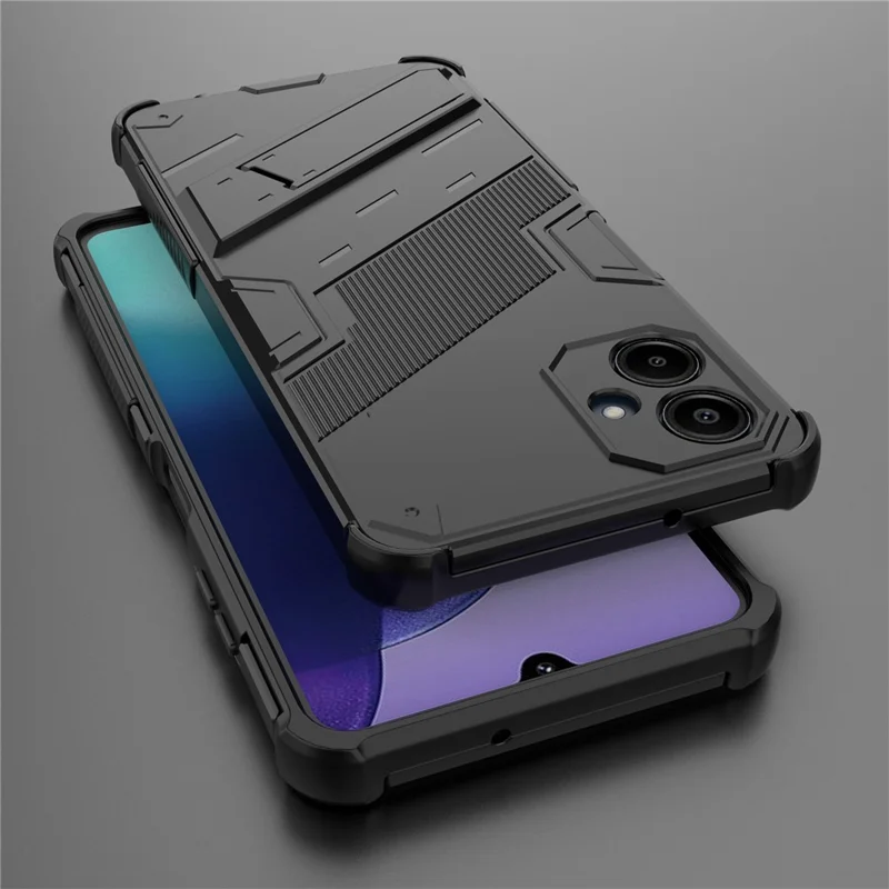 For Samsung Galaxy A06 4G Case PC + TPU Shockproof Phone Cover with Kickstand - Black