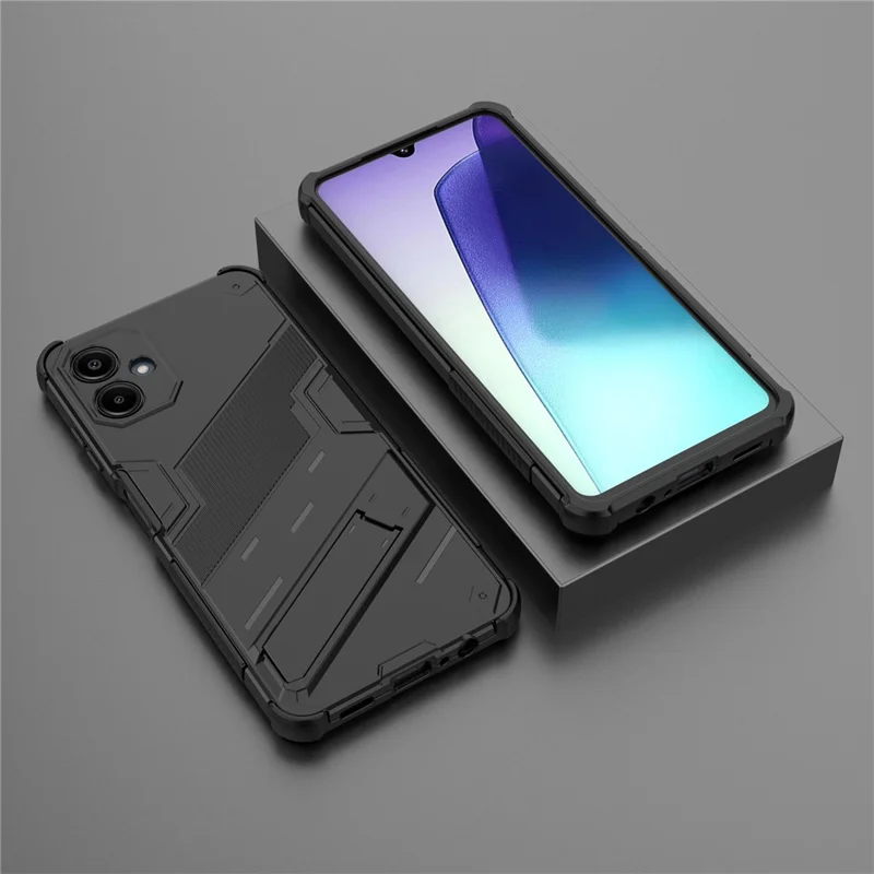 For Samsung Galaxy A06 4G Case PC + TPU Shockproof Phone Cover with Kickstand - Black