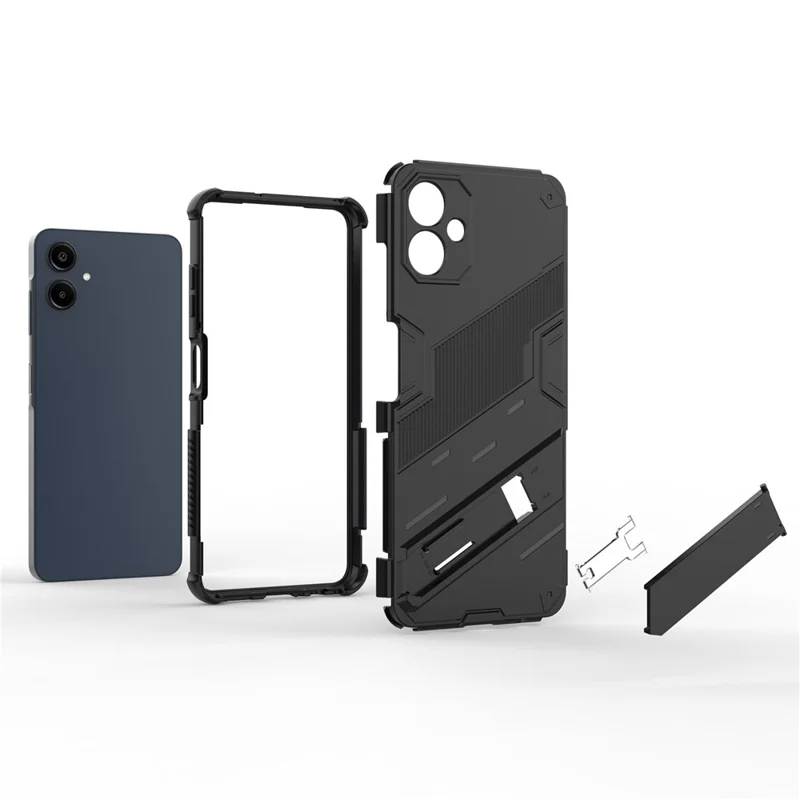 For Samsung Galaxy A06 4G Case PC + TPU Shockproof Phone Cover with Kickstand - Black