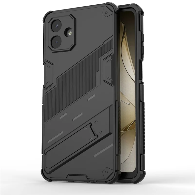 For Samsung Galaxy A07 4G Case PC + TPU Shockproof Phone Cover with Kickstand - Black