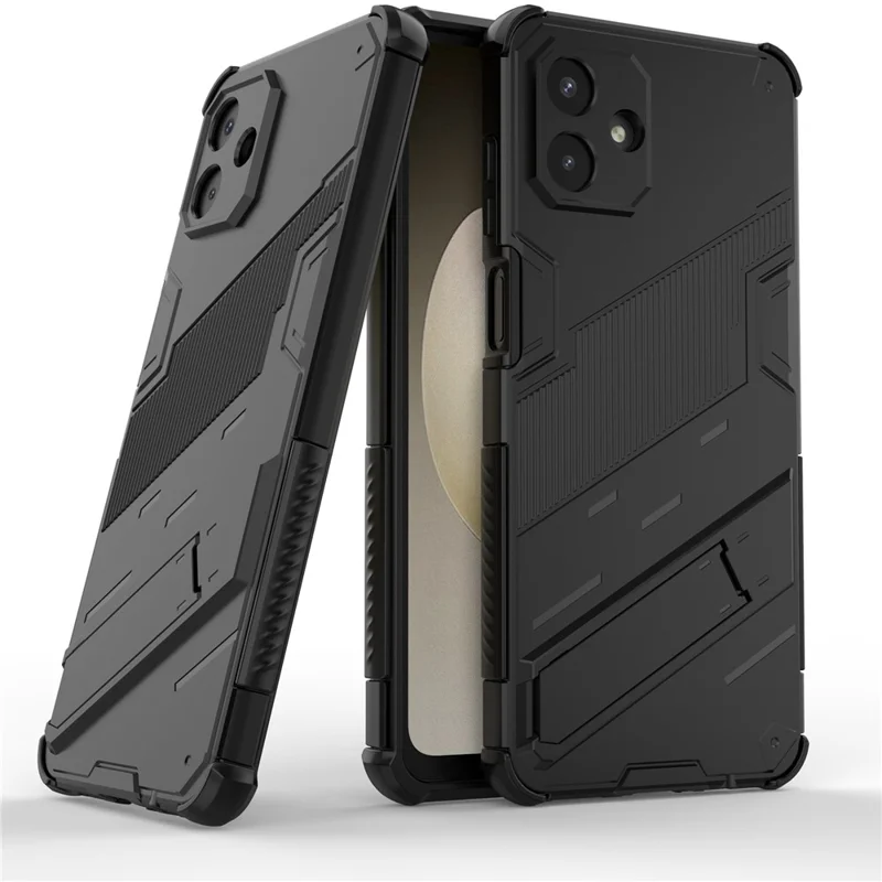 For Samsung Galaxy A07 4G Case PC + TPU Shockproof Phone Cover with Kickstand - Black