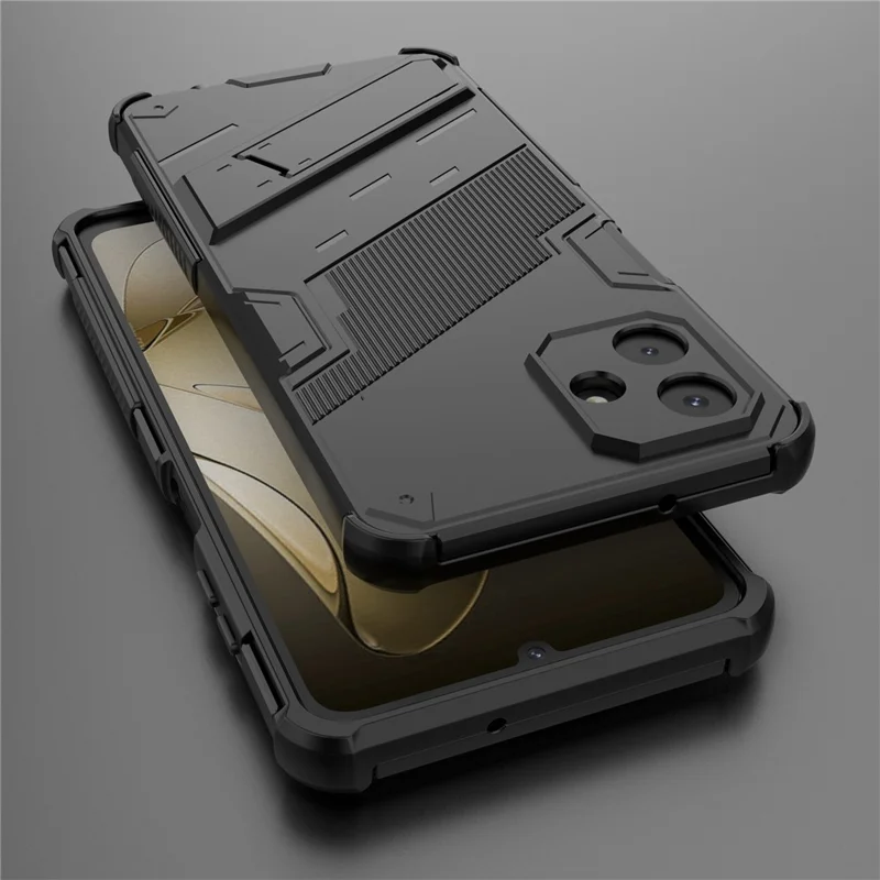 For Samsung Galaxy A07 4G Case PC + TPU Shockproof Phone Cover with Kickstand - Black