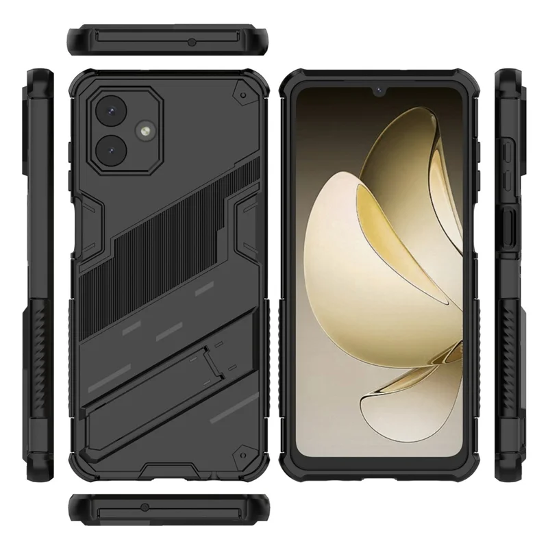 For Samsung Galaxy A07 4G Case PC + TPU Shockproof Phone Cover with Kickstand - Black