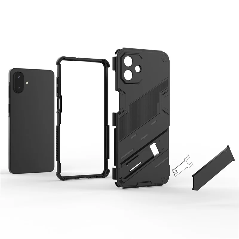 For Samsung Galaxy A07 4G Case PC + TPU Shockproof Phone Cover with Kickstand - Black