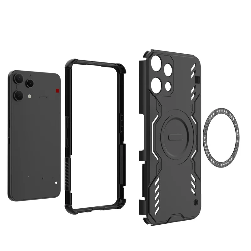For Nothing Phone (3a) Lite 5G Magnetic Case Butterfly Armor Hollow Heat Dissipation PC + TPU Phone Cover - Black