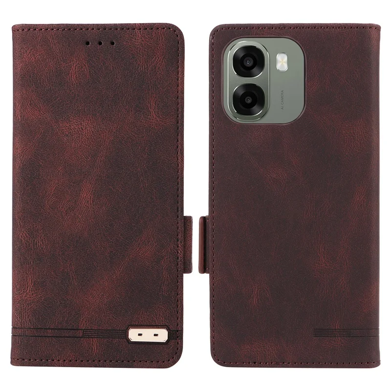 Phone Case For Oppo A6x 5G  /  A6x 4G Leather Wallet Flip Phone Cover with Hardware Decor - Coffee