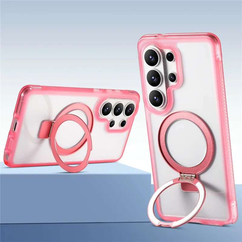 For Samsung Galaxy S26 Ultra Magnetic Case Kickstand Clear TPU PC Phone Back Cover - Pink