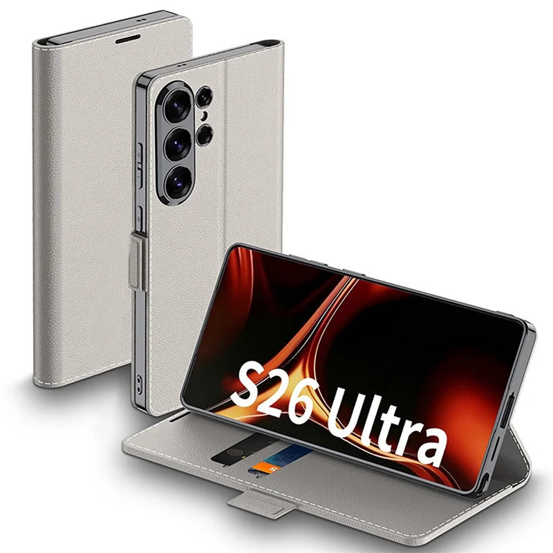 GKK For Samsung Galaxy S26 Ultra Stand Case with Card Holder Electroplated PU Leather Flip Phone Cover - Grey
