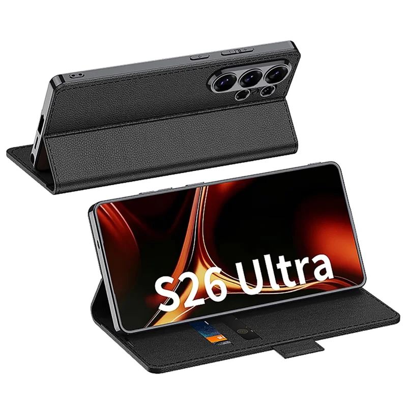 GKK For Samsung Galaxy S26 Ultra Stand Case with Card Holder Electroplated PU Leather Flip Phone Cover - Grey