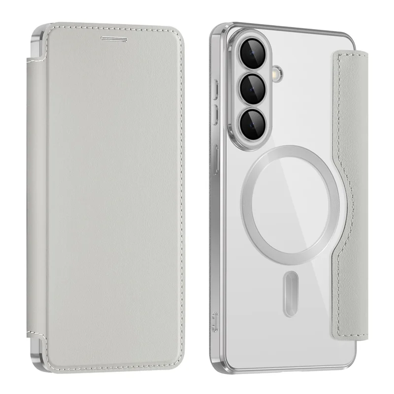 For Samsung Galaxy S26 Magnetic Case RFID Blocking Card Holder Leather Phone Cover with Lens Film - Titanium Grey