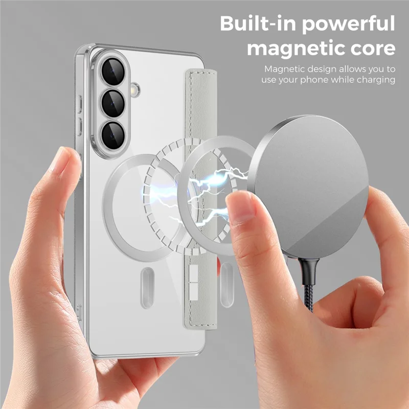 For Samsung Galaxy S26+ Magnetic Case RFID Blocking Card Holder Leather Phone Cover with Lens Film - Titanium Grey