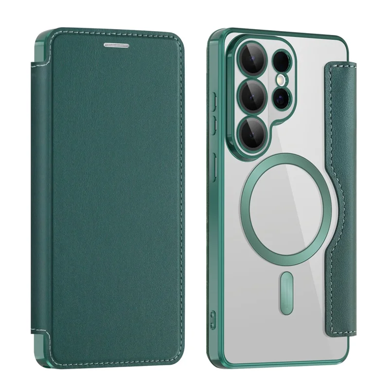 For Samsung Galaxy S26 Ultra Magnetic Case RFID Blocking Card Holder Leather Phone Cover with Lens Film - Blackish Green - 1