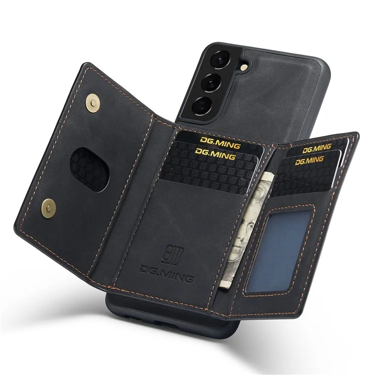 DG.MING M2 Series Phone Case per Samsung Galaxy S23+ Custodia Magnetica Antiurto Custodia in Pelle con Supporto Removibile e Portafoglio - Nero