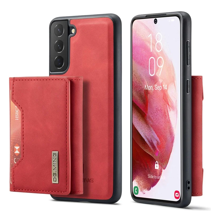 DG.MING M2 Series Phone Case for Samsung Galaxy S23+ Magnetic Closure Shockproof Case Leather Cover Kickstand Protective Case with Detachable Wallet - Red