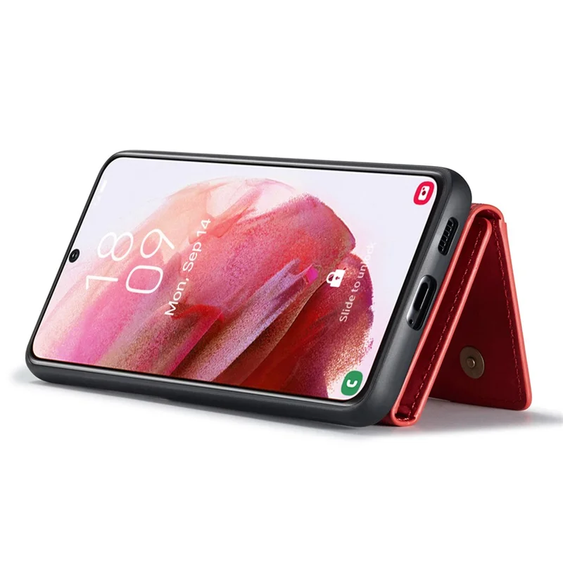 DG.MING M2 Series Phone Case for Samsung Galaxy S23+ Magnetic Closure Shockproof Case Leather Cover Kickstand Protective Case with Detachable Wallet - Red