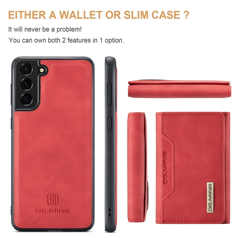 DG.MING M2 Series Phone Case for Samsung Galaxy S23+ Magnetic Closure Shockproof Case Leather Cover Kickstand Protective Case with Detachable Wallet - Red