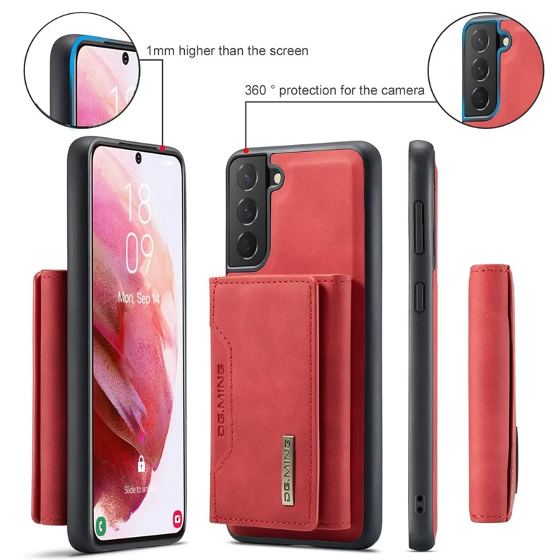 DG.MING M2 Series Phone Case for Samsung Galaxy S23+ Magnetic Closure Shockproof Case Leather Cover Kickstand Protective Case with Detachable Wallet - Red
