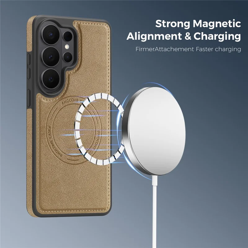 For Samsung Galaxy S26 Ultra Magnetic Case Leather Back Phone Cover - Desert Gold