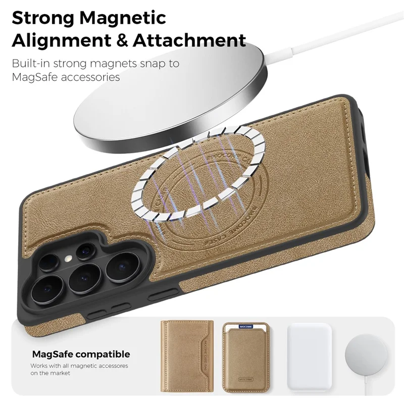 For Samsung Galaxy S26 Ultra Magnetic Case Leather Back Phone Cover - Desert Gold