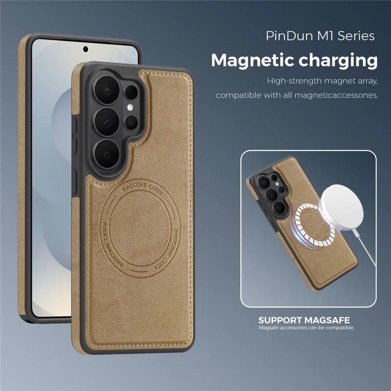 For Samsung Galaxy S26 Ultra Magnetic Case Leather Back Phone Cover - Desert Gold