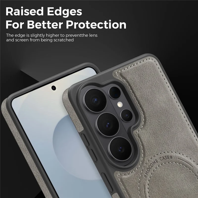 For Samsung Galaxy S26 Ultra Magnetic Case with Folded Kickstand PC Silicone Leather Phone Back Cover - Titanium Grey