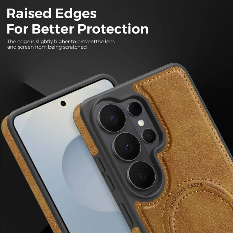 For Samsung Galaxy S26 Ultra Magnetic Case with Folded Kickstand PC Silicone Leather Phone Back Cover - Brown