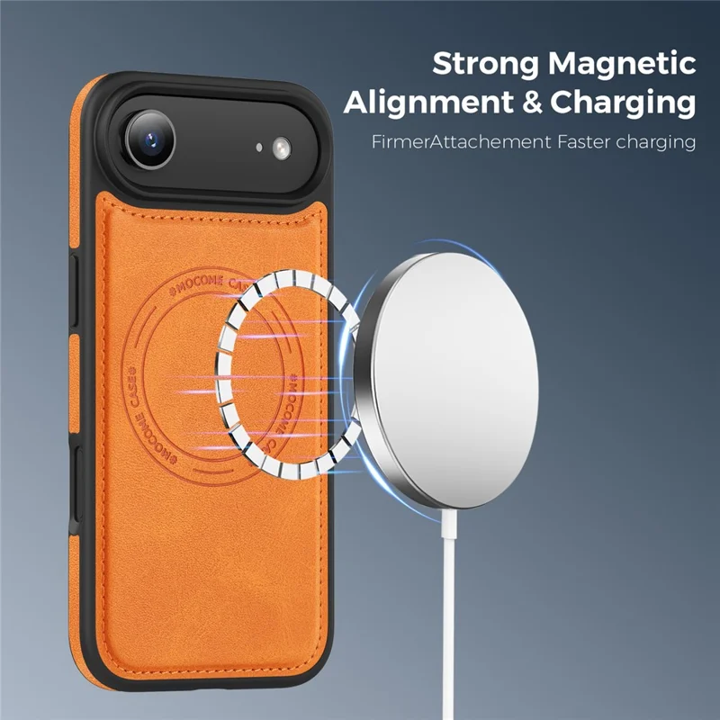 For iPhone Air Case Compatible with MagSafe Leather Back Phone Cover - Orange