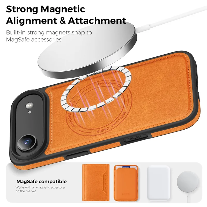 For iPhone Air Case Compatible with MagSafe Leather Back Phone Cover - Orange