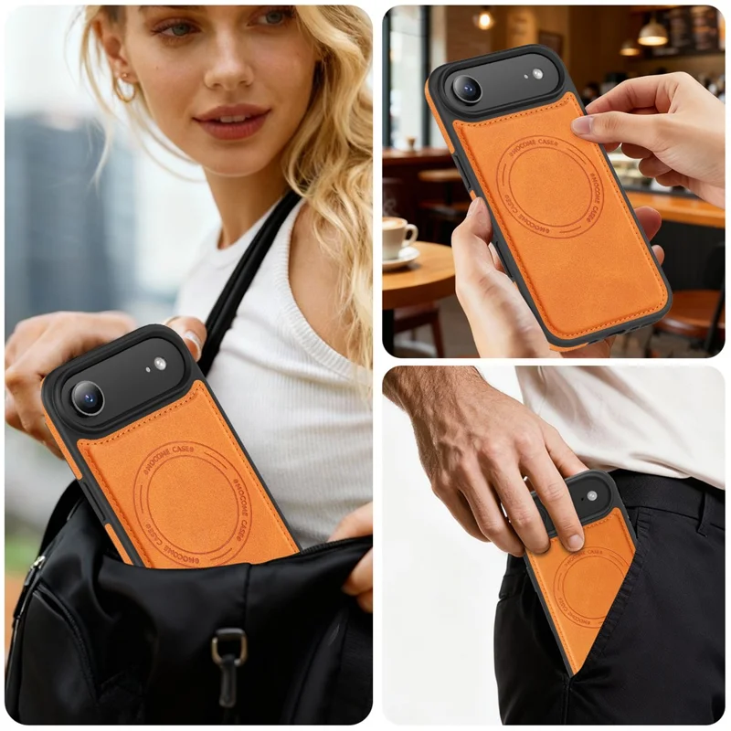 For iPhone Air Case Compatible with MagSafe Leather Back Phone Cover - Orange