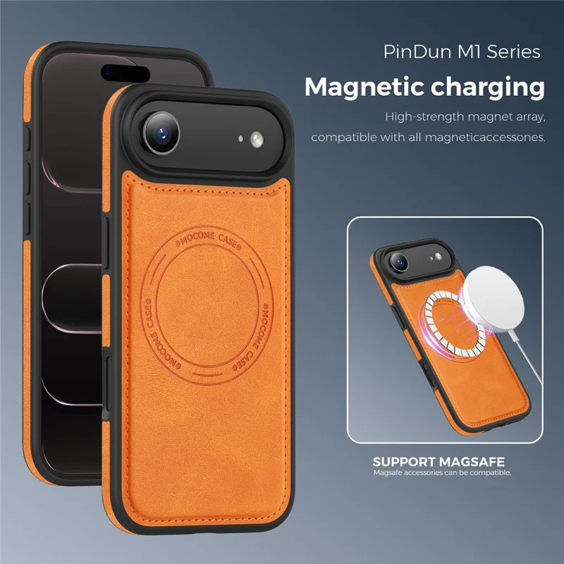 For iPhone Air Case Compatible with MagSafe Leather Back Phone Cover - Orange