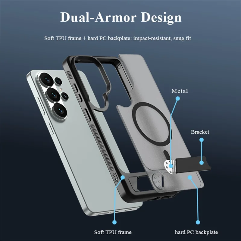 LEREACH Le-Chic Series for Samsung Galaxy S26 Ultra Magnetic Case TPU + PC Kickstand Phone Cover - Black