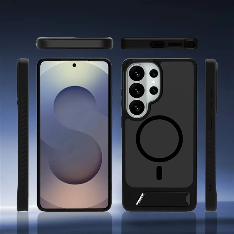 LEREACH Le-Chic Series for Samsung Galaxy S26 Ultra Magnetic Case TPU + PC Kickstand Phone Cover - Black