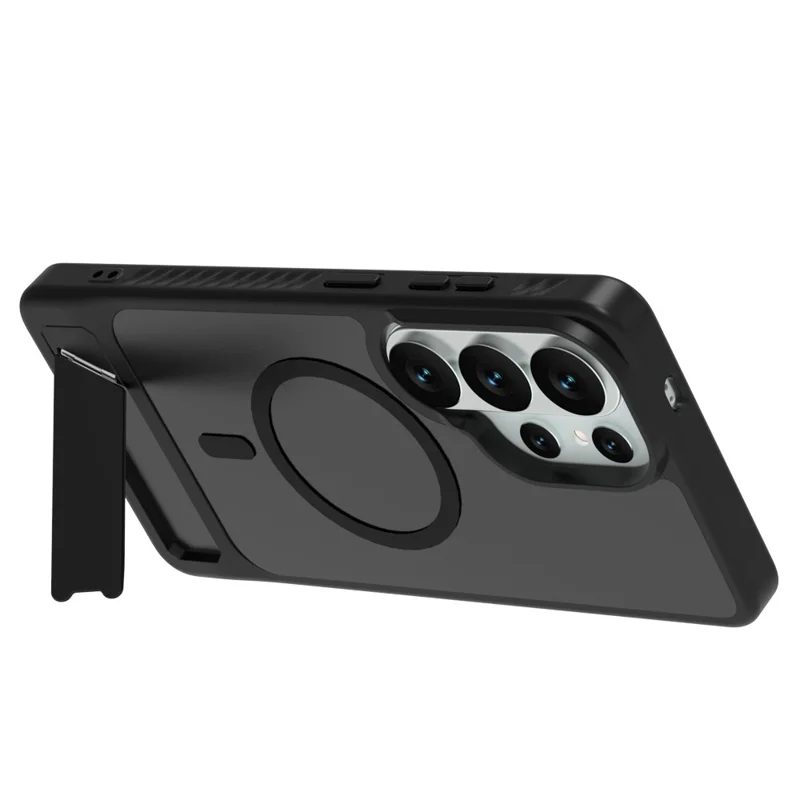 LEREACH Le-Chic Series for Samsung Galaxy S26 Ultra Magnetic Case TPU + PC Kickstand Phone Cover - Black