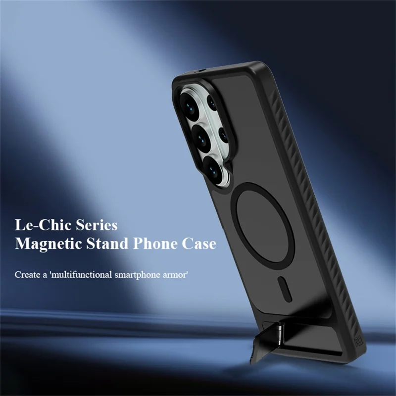 LEREACH Le-Chic Series for Samsung Galaxy S26 Ultra Magnetic Case TPU + PC Kickstand Phone Cover - Black