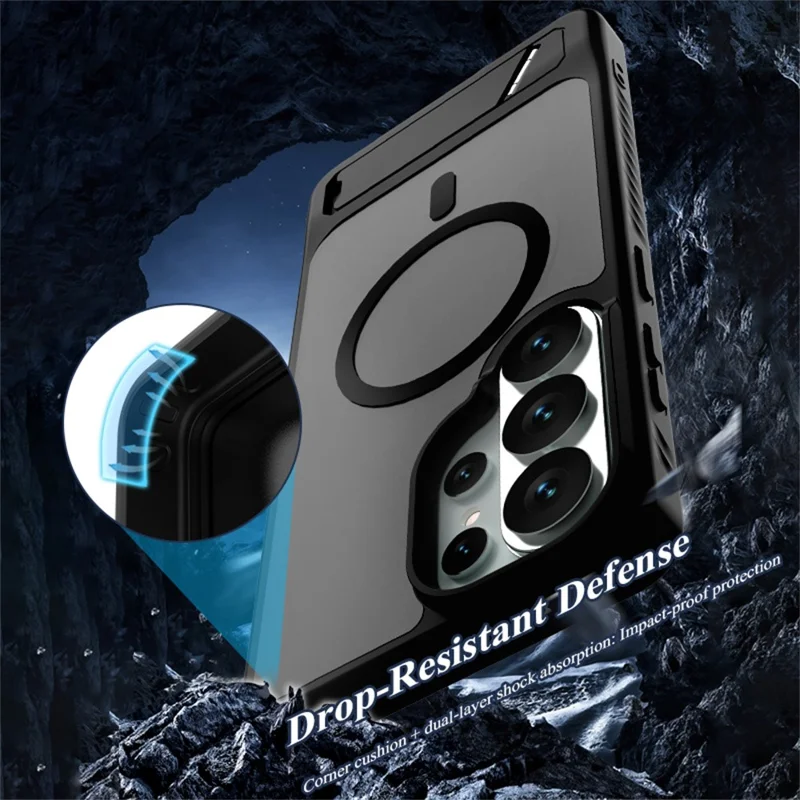 LEREACH Le-Chic Series for Samsung Galaxy S26 Ultra Magnetic Case TPU + PC Kickstand Phone Cover - Black