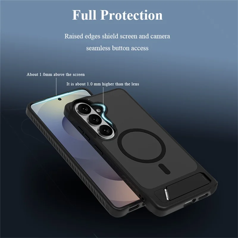 LEREACH Le-Chic Series for Samsung Galaxy S26+ Magnetic Case TPU + PC Kickstand Phone Cover - Black