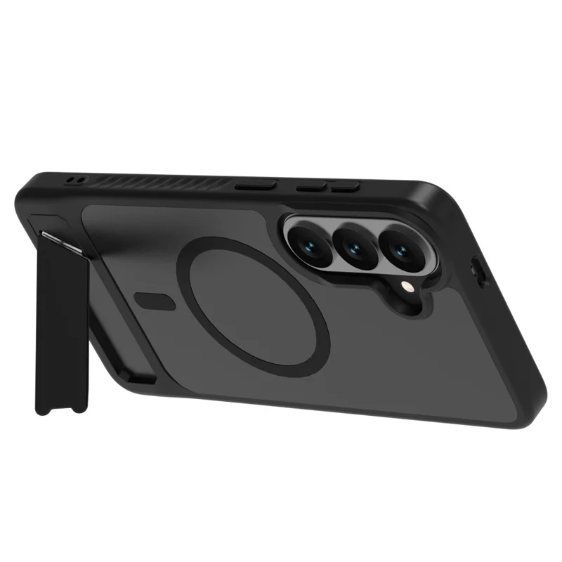 LEREACH Le-Chic Series for Samsung Galaxy S26+ Magnetic Case TPU + PC Kickstand Phone Cover - Black