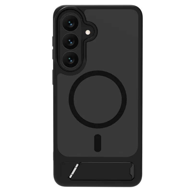 LEREACH Le-Chic Series for Samsung Galaxy S26+ Magnetic Case TPU + PC Kickstand Phone Cover - Black