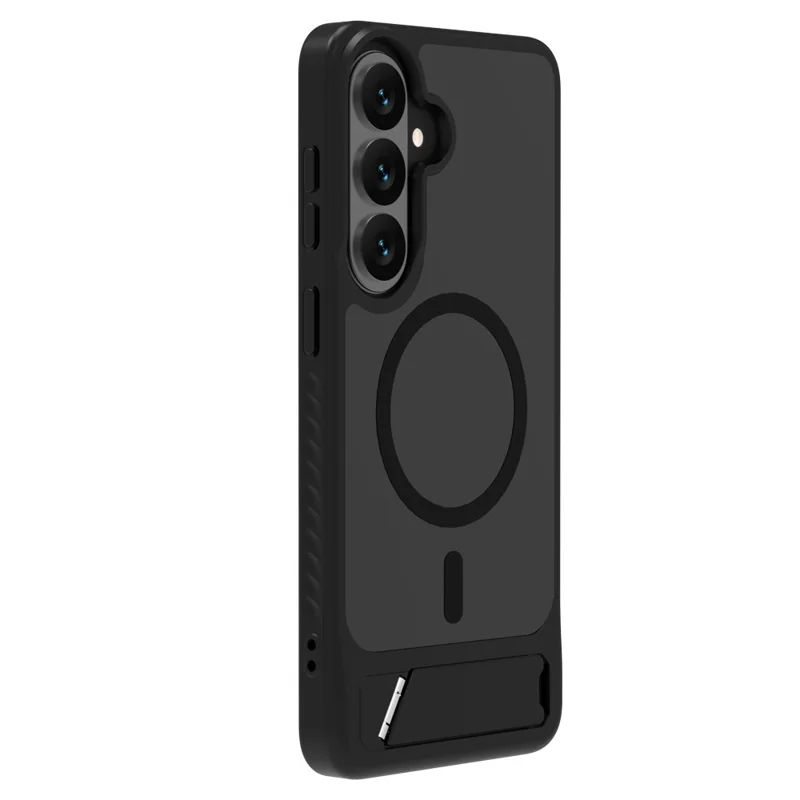 LEREACH Le-Chic Series for Samsung Galaxy S26+ Magnetic Case TPU + PC Kickstand Phone Cover - Black