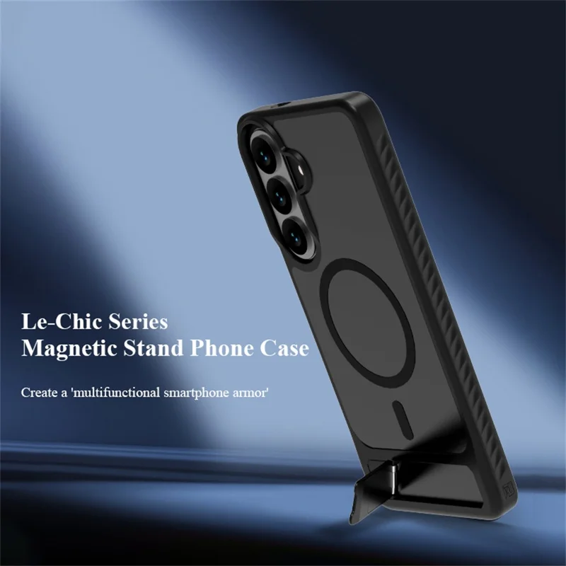 LEREACH Le-Chic Series for Samsung Galaxy S26+ Magnetic Case TPU + PC Kickstand Phone Cover - Black