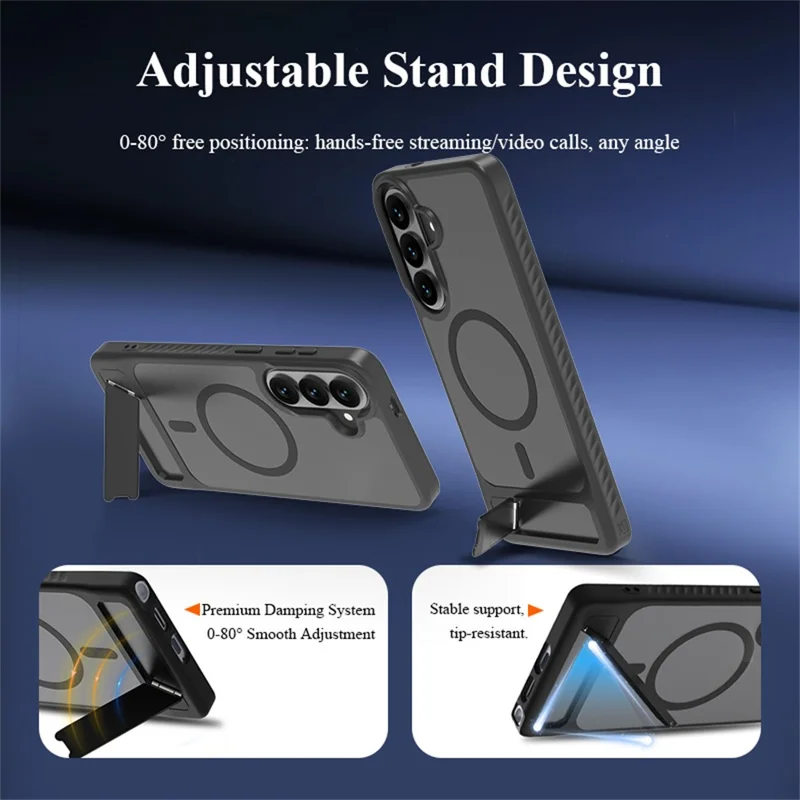 LEREACH Le-Chic Series for Samsung Galaxy S26+ Magnetic Case TPU + PC Kickstand Phone Cover - Black